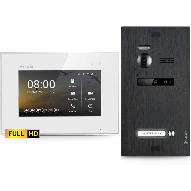 Balter EVO-HD Video-Türsprechanlage für Einfamilienhaus mit 1x 7 Zoll Monitor Weiß-Schwarz von Balter