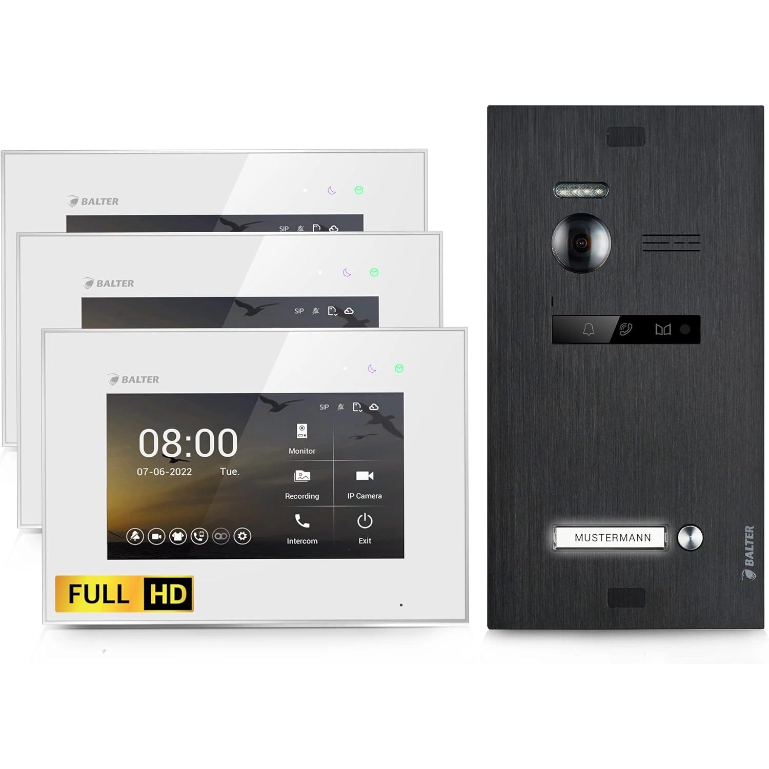 Balter EVO-HD Video-Türsprechanlage für Einfamilienhaus mit 3x 7 Zoll Monitor Weiß-Schwarz Balter EVO-HD Video-Türsprechanlage für Einfamilienhaus mit 3x 7 Zoll Monitor Weiß-Schwarz von Balter