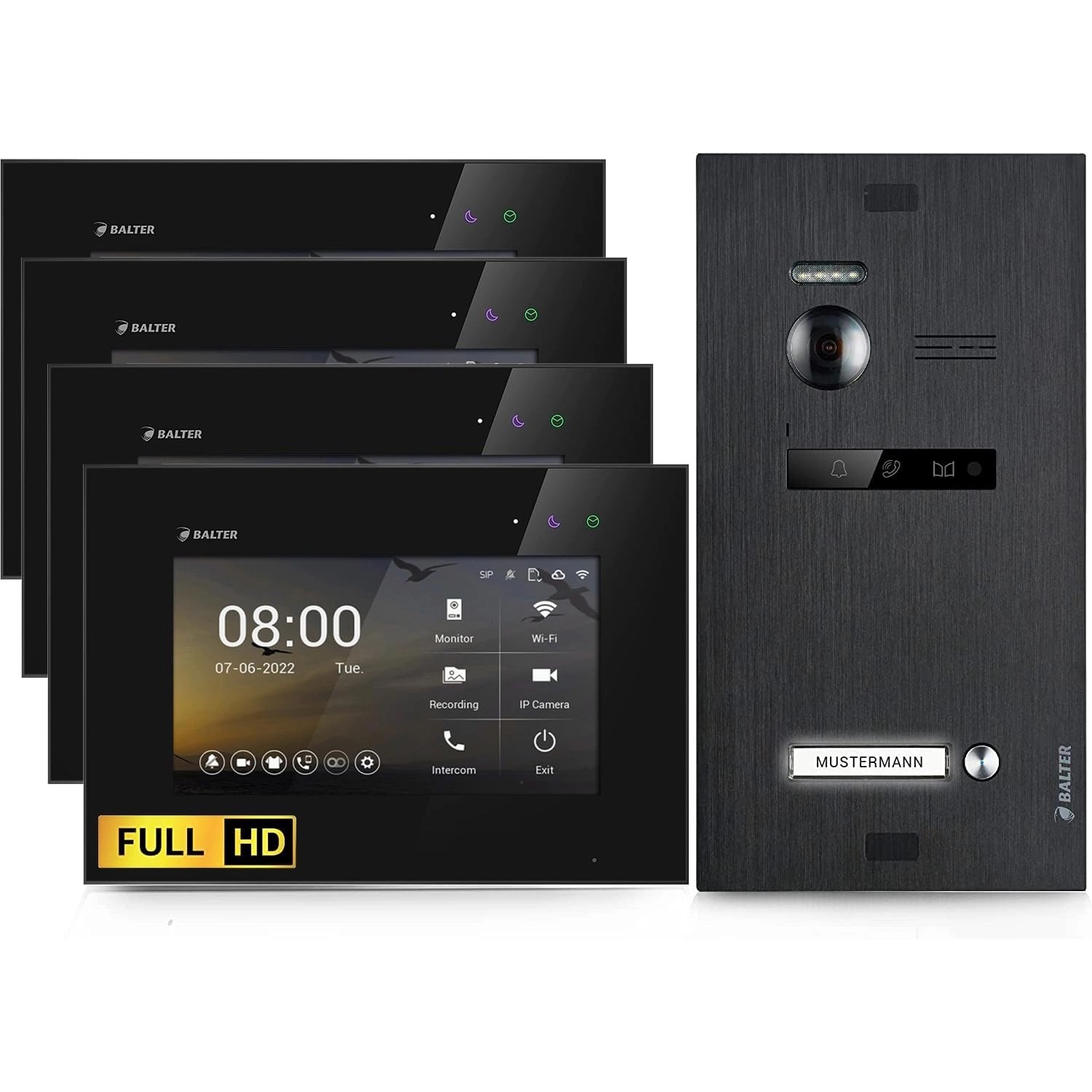 Balter EVO-HD Video-Türsprechanlage für Einfamilienhaus mit 4x 7 Zoll Monitor Schwarz Balter EVO-HD Video-Türsprechanlage für Einfamilienhaus mit 4x 7 Zoll Monitor Schwarz von Balter
