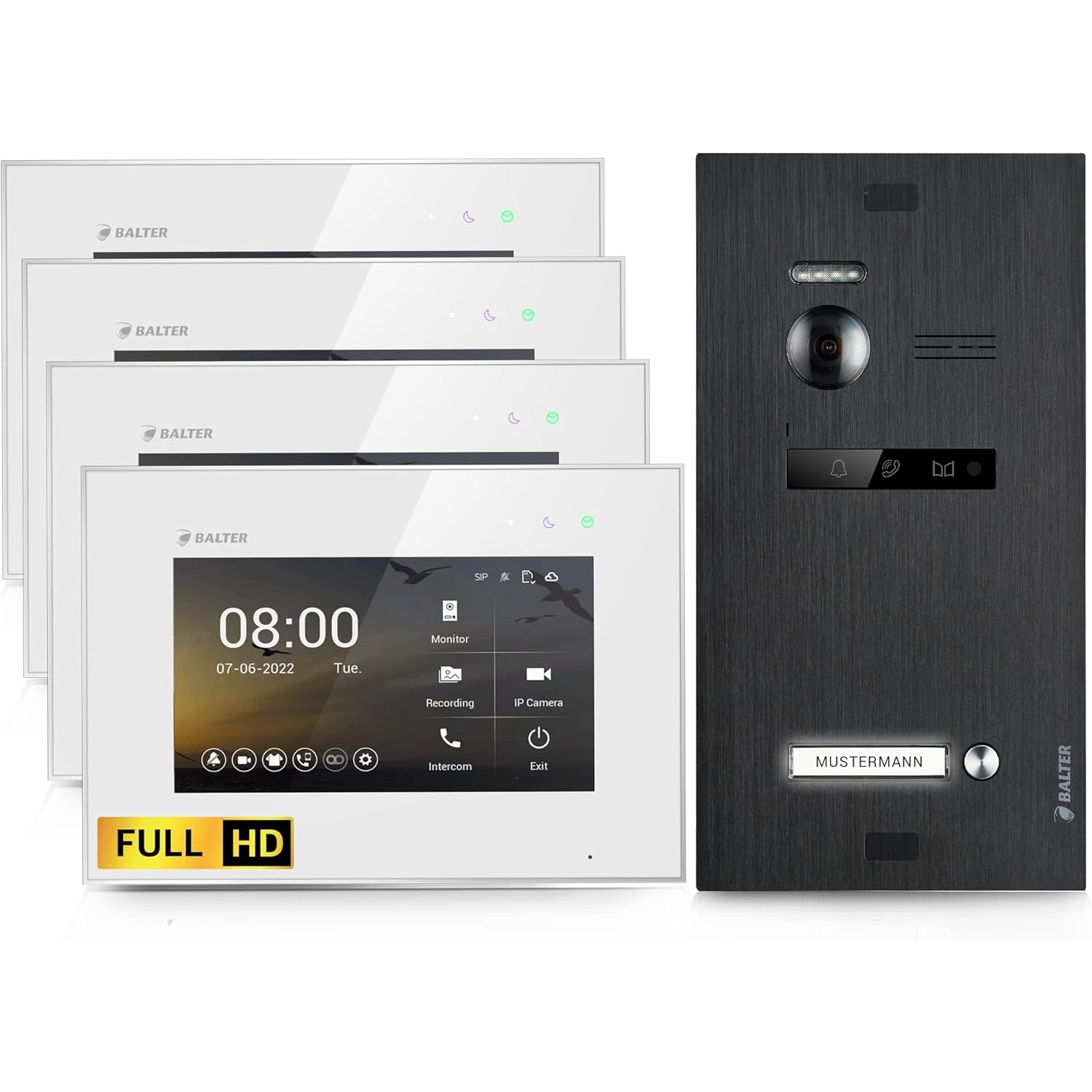 Balter EVO-HD Video-Türsprechanlage für Einfamilienhaus mit 4x 7 Zoll Monitor Weiß-Schwarz Balter EVO-HD Video-Türsprechanlage für Einfamilienhaus mit 4x 7 Zoll Monitor Weiß-Schwarz von Balter