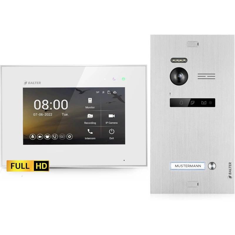 Balter EVO-HD Video-Türsprechanlage für Einfamilienhaus mit 7 Zoll Monitor Silber-Weiß von Balter