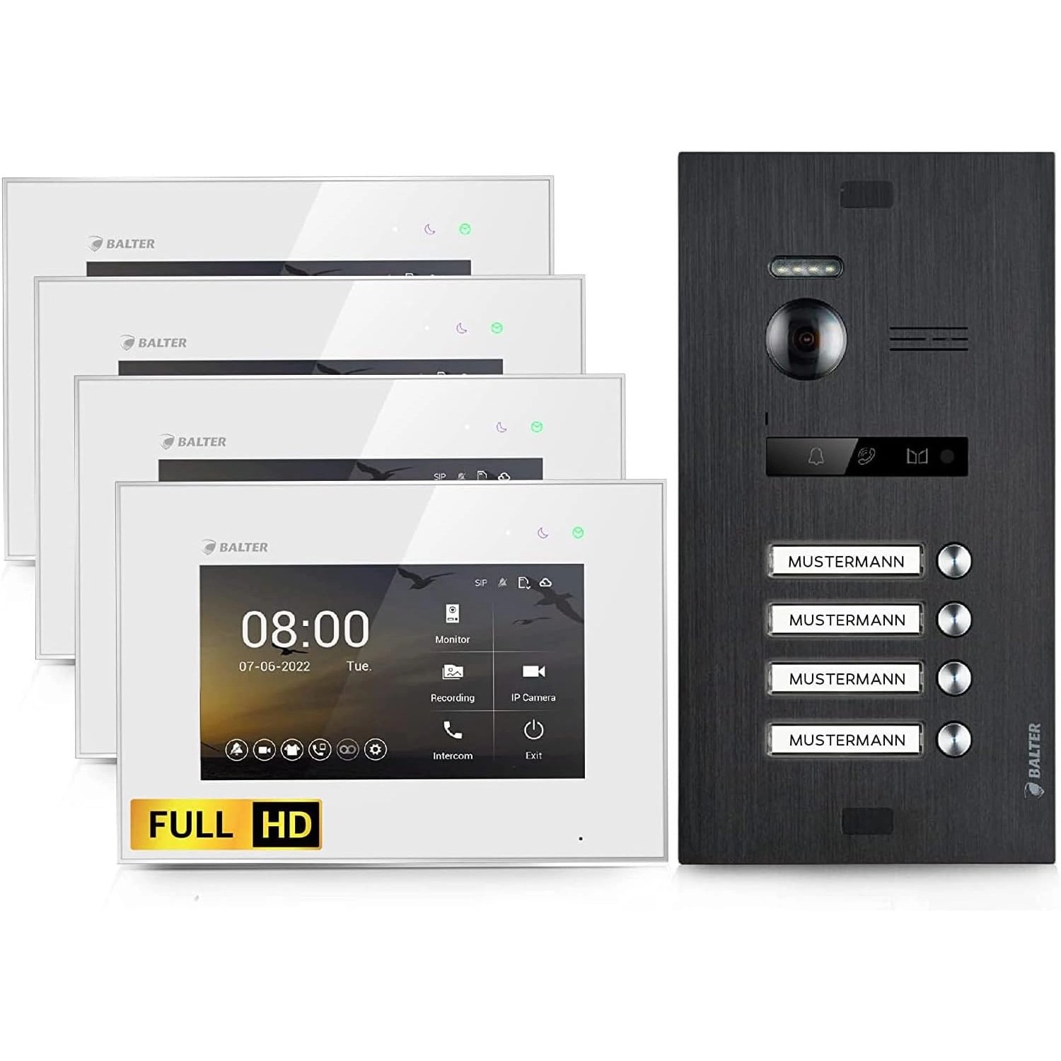 Balter EVO-HD Video-Türsprechanlage für Vierfamilienhaus mit 4x 7 Zoll Monitor Weiß-Schwarz Balter EVO-HD Video-Türsprechanlage für Vierfamilienhaus mit 4x 7 Zoll Monitor Weiß-Schwarz von Balter