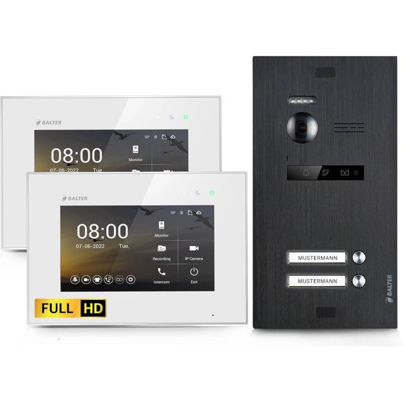 Balter EVO-HD Video-Türsprechanlage für Zweifamilienhaus mit 2x 7 Zoll Monitor Weiß-Schwarz von Balter
