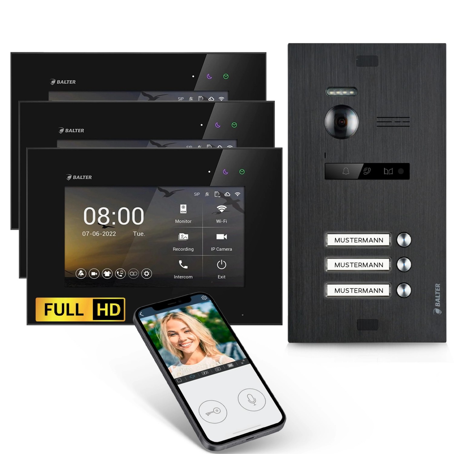 Balter EVO-HD Video-Türsprechanlage mit App für Dreifamilienhaus mit 3x 7 Zoll Monitor Schwarz Balter EVO-HD Video-Türsprechanlage mit App für Dreifamilienhaus mit 3x 7 Zoll Monitor Schwarz von Balter