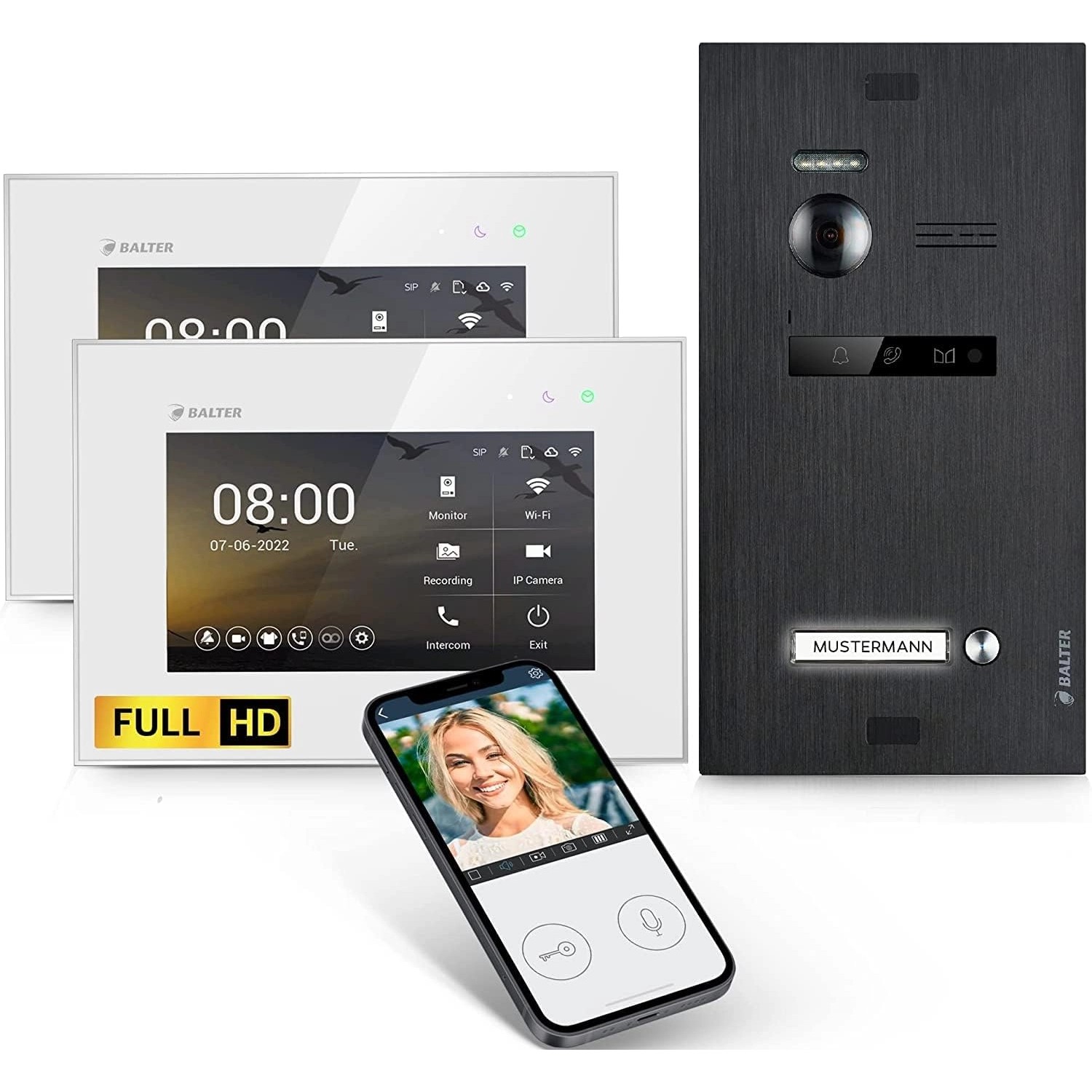 Balter EVO-HD Video-Türsprechanlage mit App für Einfamilienhaus mit 2x 7 Zoll Monitor Weiß-Schwarz Balter EVO-HD Video-Türsprechanlage mit App für Einfamilienhaus mit 2x 7 Zoll Monitor Weiß-Schwarz von Balter