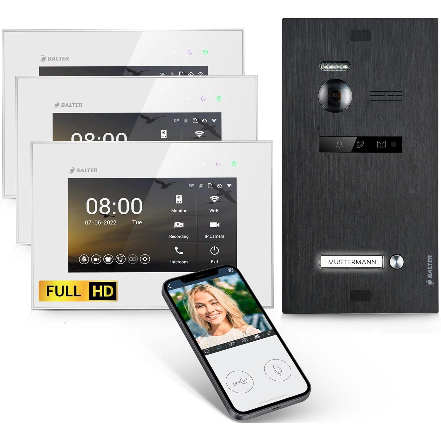 Balter EVO-HD Video-Türsprechanlage mit App für Einfamilienhaus mit 3x 7 Zoll Monitor Weiß-Schwarz Balter EVO-HD Video-Türsprechanlage mit App für Einfamilienhaus mit 3x 7 Zoll Monitor Weiß-Schwarz von Balter