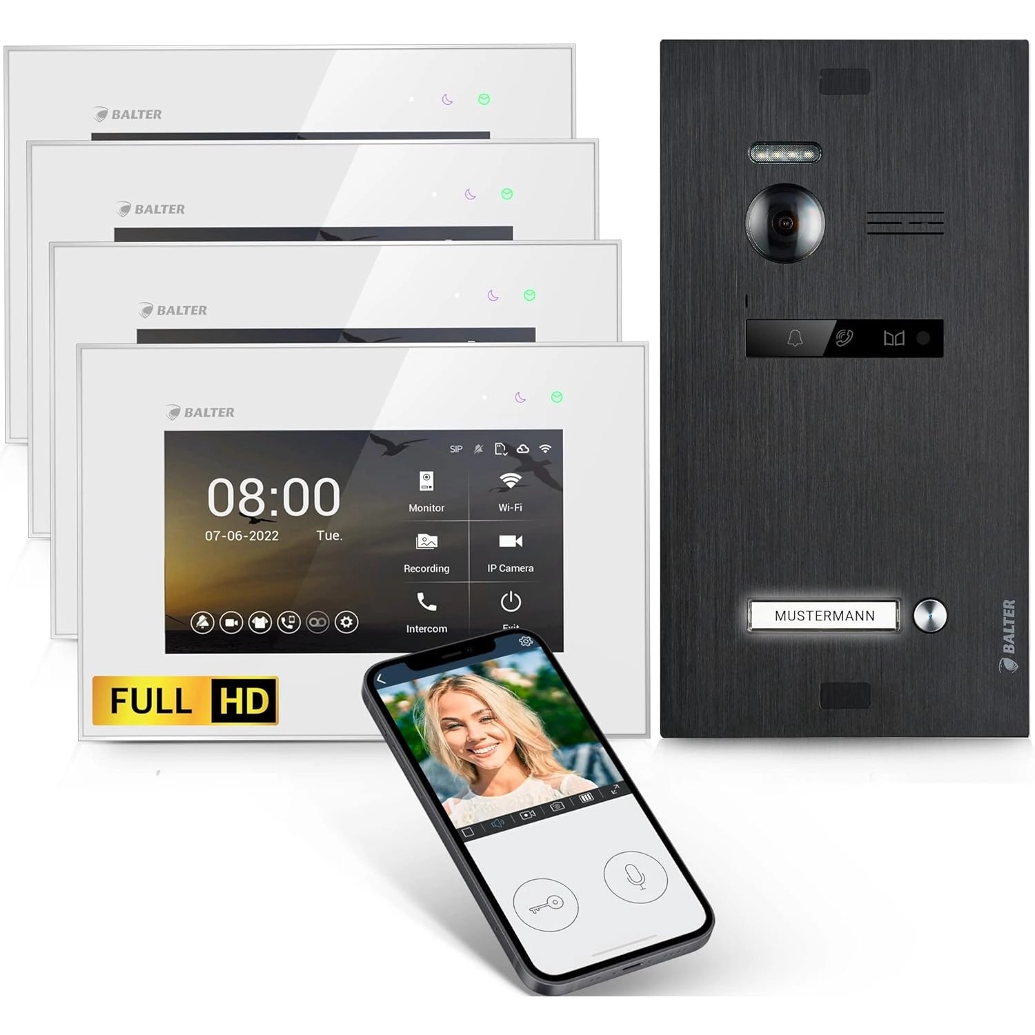 Balter EVO-HD Video-Türsprechanlage mit App für Einfamilienhaus mit 4x 7 Zoll Monitor Weiß-Schwarz Balter EVO-HD Video-Türsprechanlage mit App für Einfamilienhaus mit 4x 7 Zoll Monitor Weiß-Schwarz von Balter