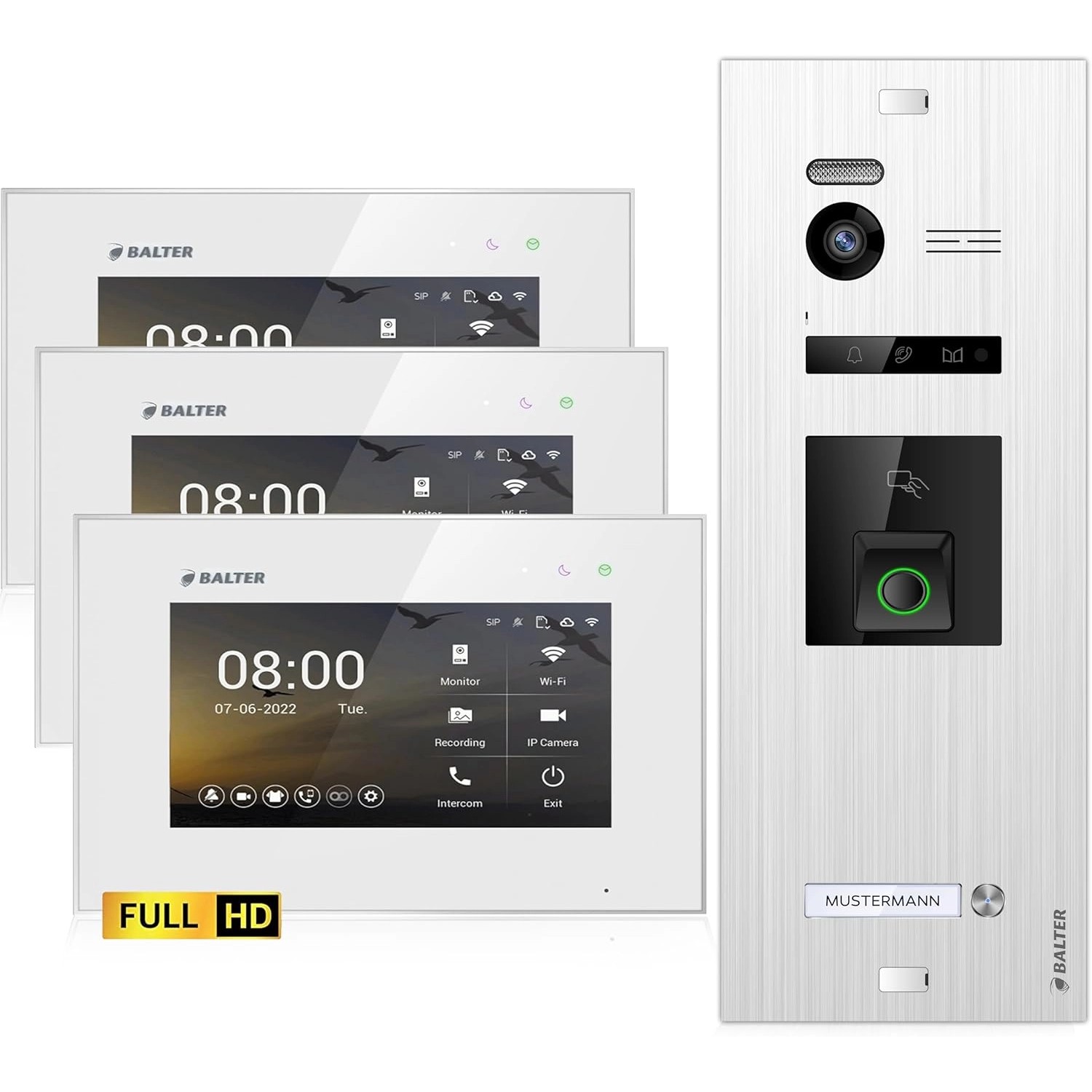 Balter EVO-HD Video-Türsprechanlage mit Fingerprint für Einfamilienhaus mit 3x 7 Zoll Monitor Silber-Weiß Balter EVO-HD Video-Türsprechanlage mit Fingerprint für Einfamilienhaus mit 3x 7 Zoll Monitor Silber-Weiß von Balter