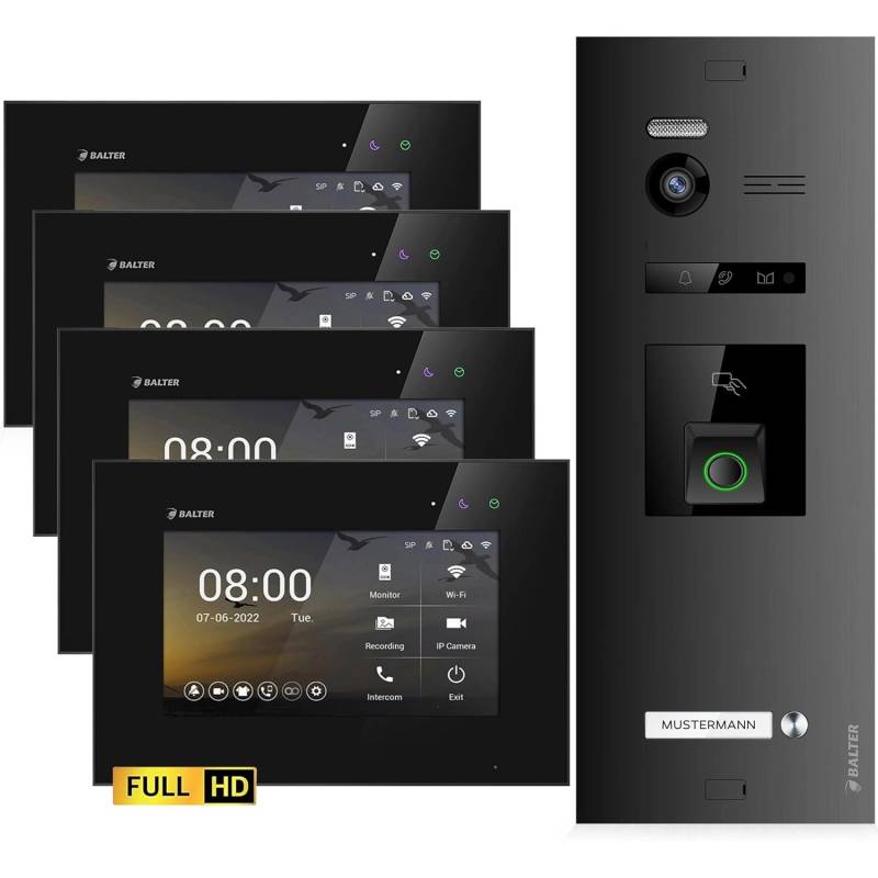 Balter EVO-HD Video-Türsprechanlage mit Fingerprint für Einfamilienhaus mit 4x 7 Zoll Monitor Schwarz Balter EVO-HD Video-Türsprechanlage mit Fingerprint für Einfamilienhaus mit 4x 7 Zoll Monitor Schwarz von Balter
