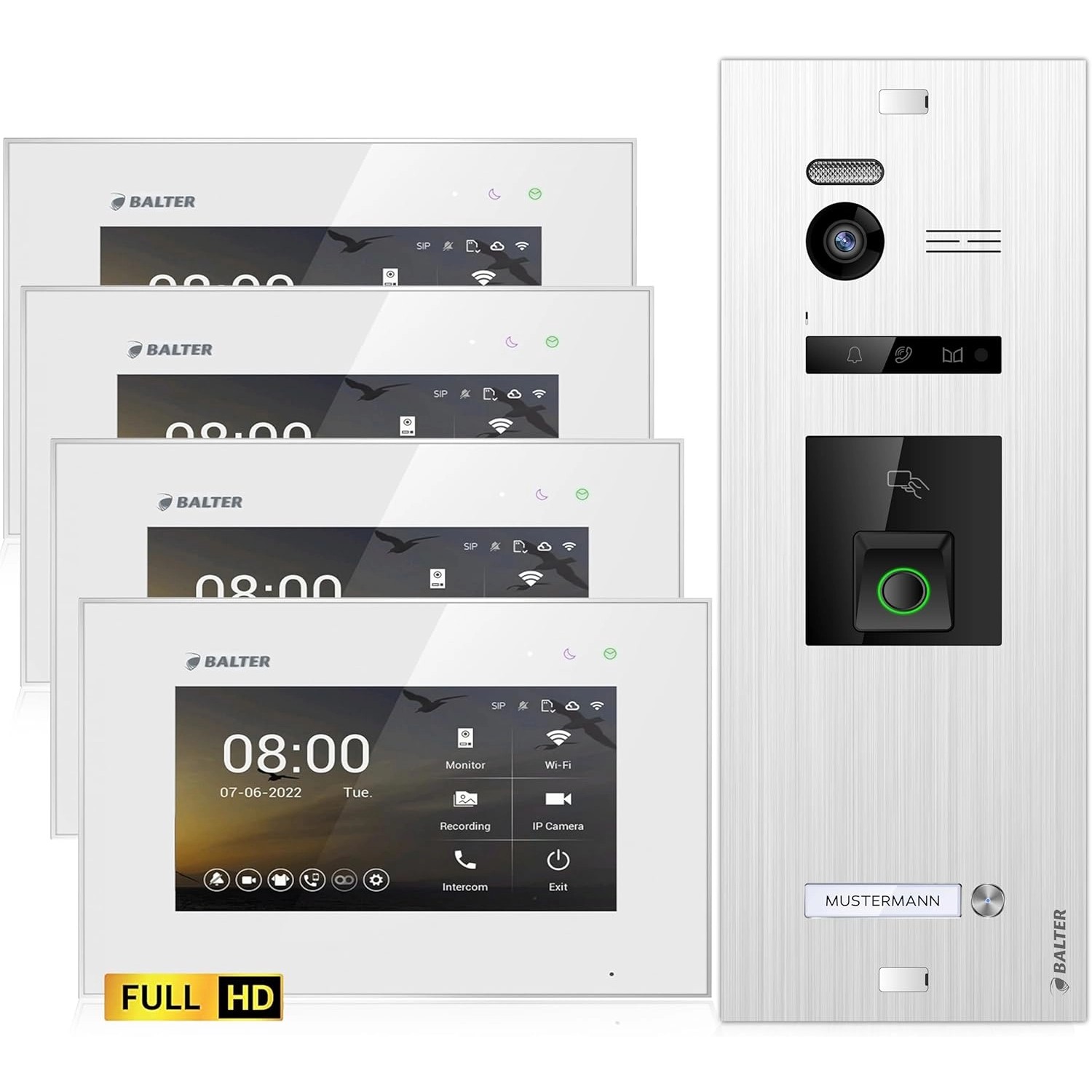 Balter EVO-HD Video-Türsprechanlage mit Fingerprint für Einfamilienhaus mit 4x 7 Zoll Monitor Silber-Weiß Balter EVO-HD Video-Türsprechanlage mit Fingerprint für Einfamilienhaus mit 4x 7 Zoll Monitor Silber-Weiß von Balter