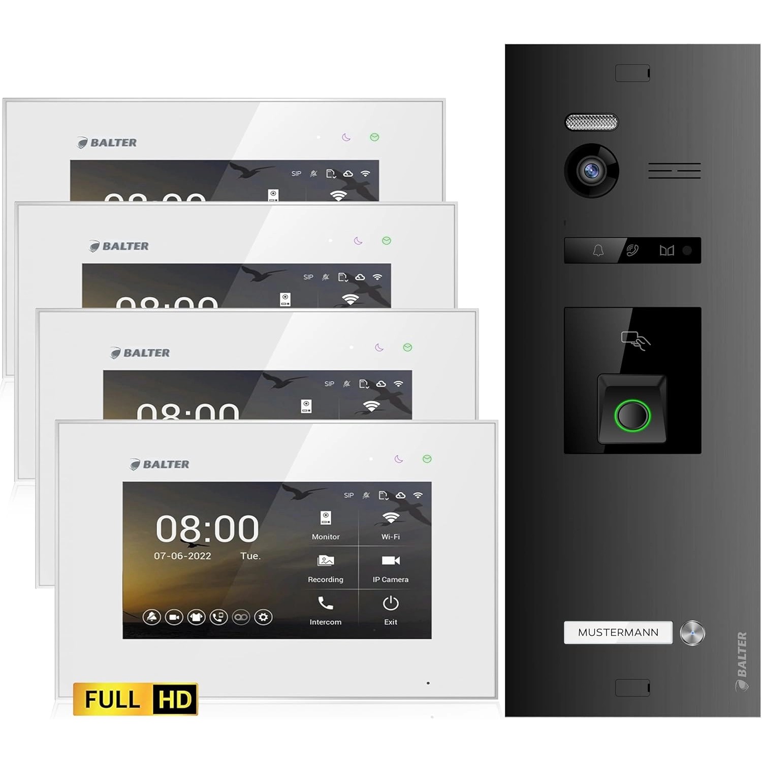 Balter EVO-HD Video-Türsprechanlage mit Fingerprint für Einfamilienhaus mit 4x 7 Zoll Monitor Weiß-Schwarz Balter EVO-HD Video-Türsprechanlage mit Fingerprint für Einfamilienhaus mit 4x 7 Zoll Monitor Weiß-Schwarz von Balter