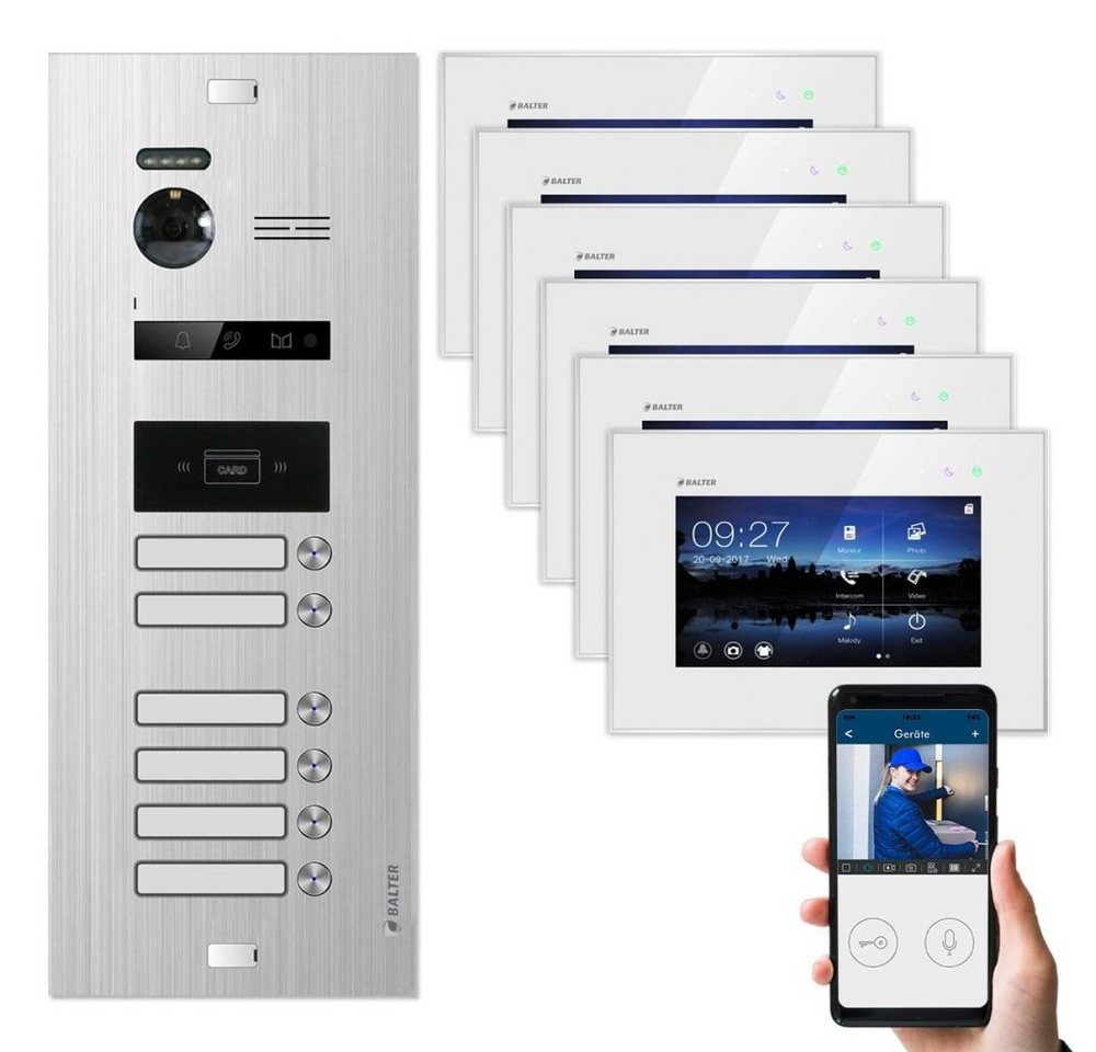 Balter EVO Silber/Weiss 7 WiFi Monitor (App Steuerung) 6 Familienhaus Set Video-Türsprechanlage" von Balter