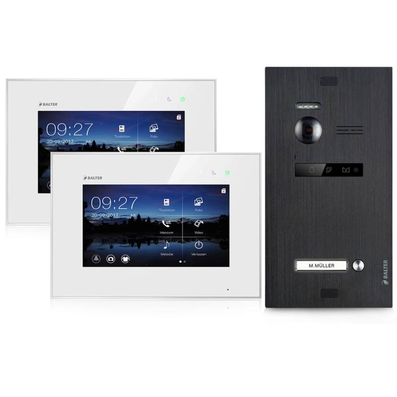 Balter EVO Video-Türsprechanlage für Einfamilienhaus mit 2x 7 Zoll Monitor Weiß-Schwarz von Balter