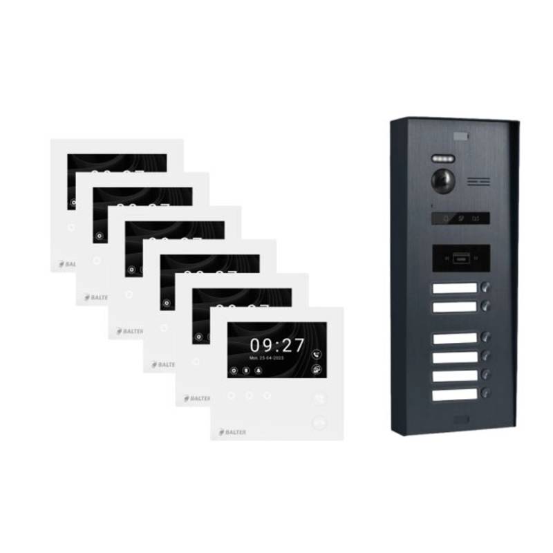 Balter Evo-HD-Mini Aufputz Video Türsprechanlage 2-Draht Bus für 6-Familienhaus mit 4,3 Zoll WiFi Monitor Anthrazitgrau von Balter