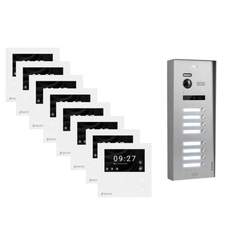 Balter Evo-HD-Mini Aufputz Video Türsprechanlage 2-Draht Bus für 8-Familienhaus mit 4,3 Zoll WiFi Monitor Silber von Balter