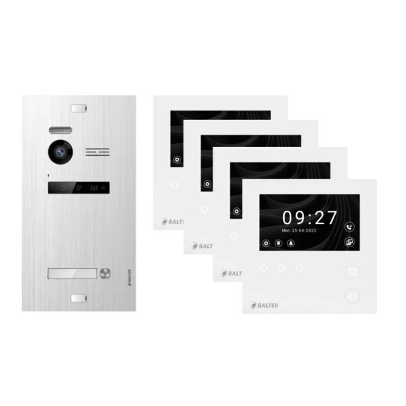 Balter Evo-HD-Mini Video Türsprechanlage Komplettsystem für 1-Familienhaus mit 4x 4,3 Zoll Monitor Silber von Balter