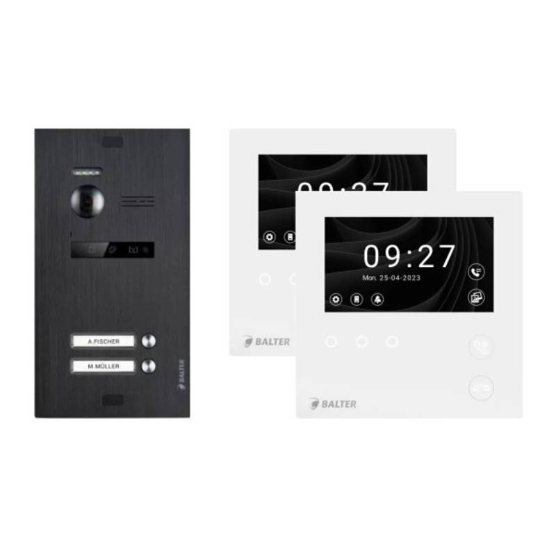 Balter Evo-HD-Mini Video Türsprechanlage Komplettsystem für 2-Familienhaus mit 4,3 Zoll Monitor Schwarz von Balter