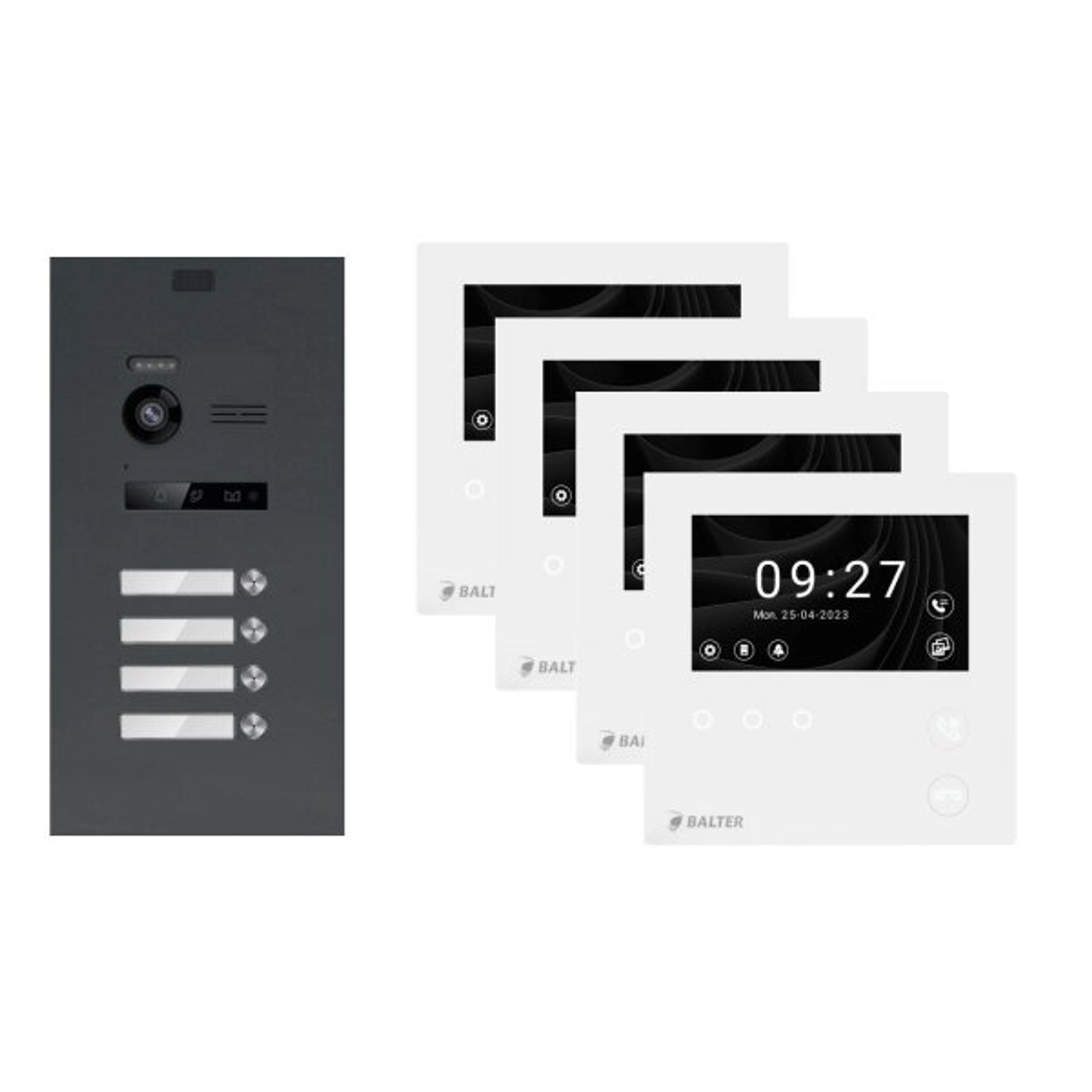 Balter Evo-HD-Mini Video Türsprechanlage Komplettsystem für 4-Familienhaus mit 4,3 Zoll Monitor Anthrazitgrau Balter Evo-HD-Mini Video Türsprechanlage Komplettsystem für 4-Familienhaus mit 4,3 Zoll Monitor Anthrazitgrau von Balter