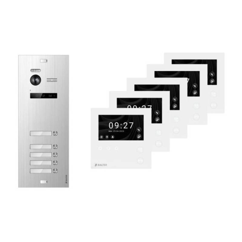 Balter Evo-HD-Mini Video Türsprechanlage Komplettsystem für 5-Familienhaus mit 4,3 Zoll WiFi Monitor Silber von Balter