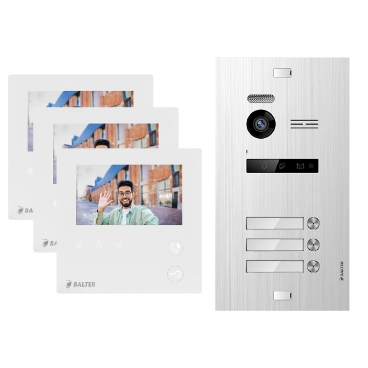 Balter Evo Mini Video Gegensprechanlage 2-Draht Bus Komplettsystem für 3-Familienhaus Silver von Balter