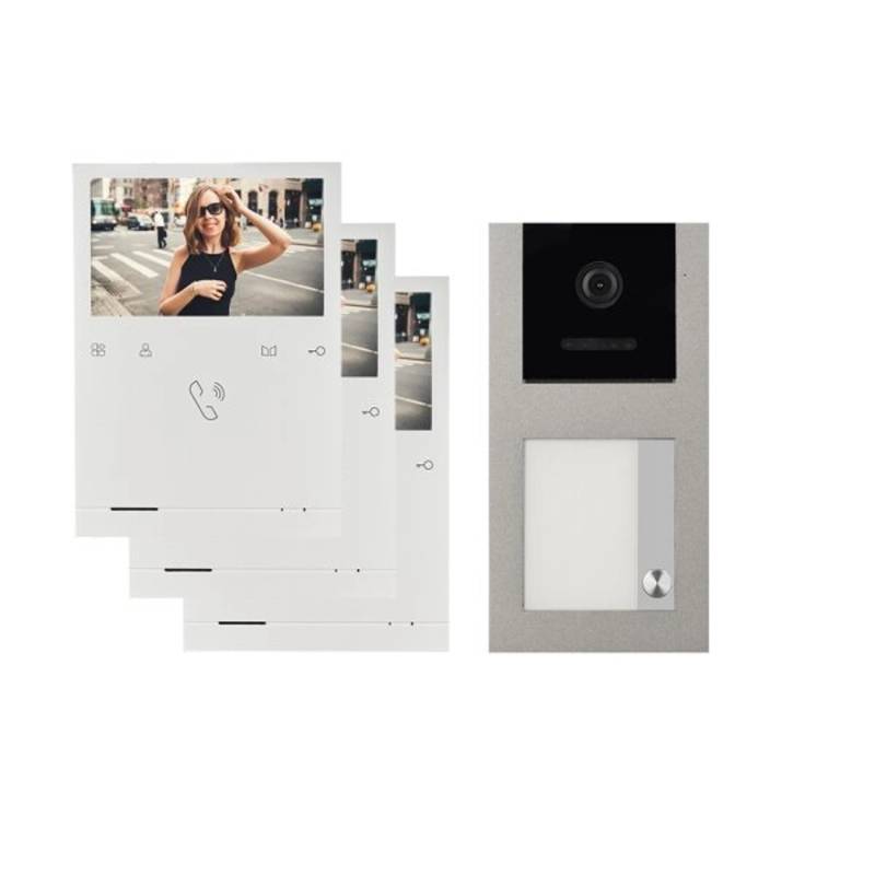 Balter Evo Quick Aufputz Video Türsprechanlage für 1 Familienhaus mit 3x 4,3 Zoll Monitor 2-Draht Bus Grau von Balter
