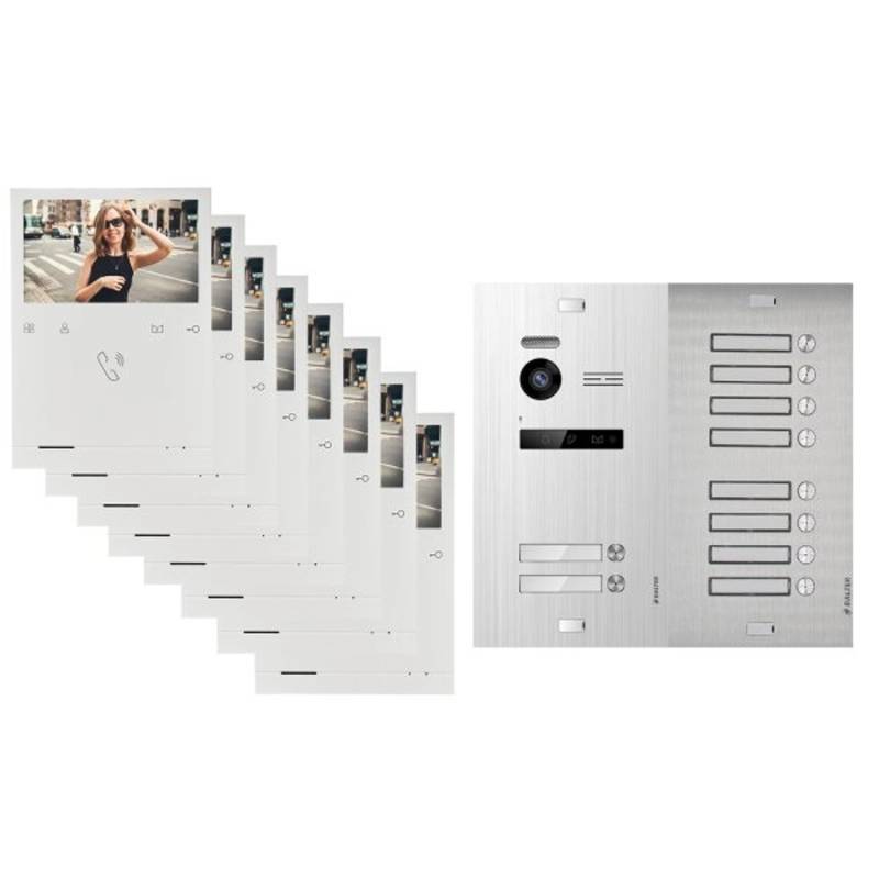 Balter Evo Quick Video Türsprechanlage für 10 Familienhaus mit 10x 4,3 Zoll Monitor 2-Draht Bus Silber von Balter