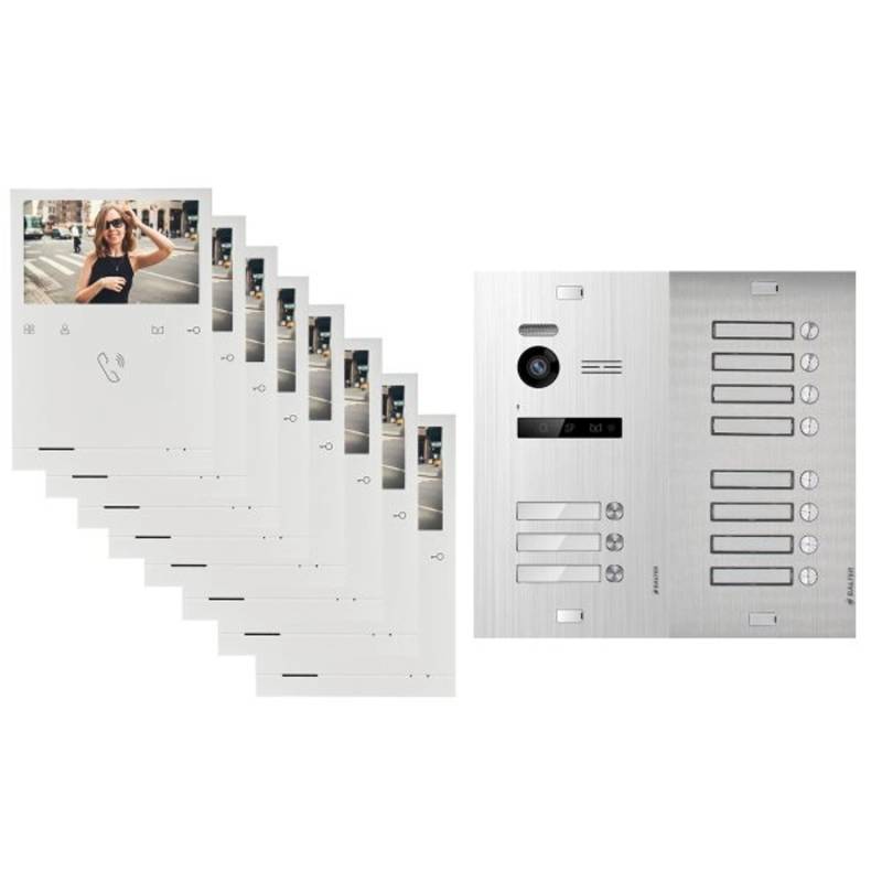 Balter Evo Quick Video Türsprechanlage für 11 Familienhaus mit 11x 4,3 Zoll Monitor 2-Draht Bus Silber von Balter