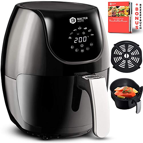 Balter Heißluftfritteuse XL-Touch, Fritteuse, LCD Display, 7 Programme, Rezeptheft, 3.6L - XL Garraum, 1500W, schwarz von Balter