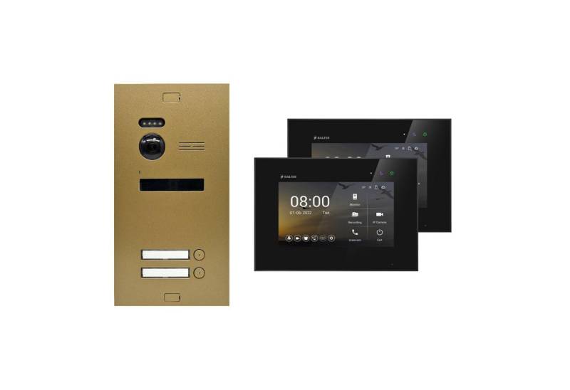 Balter Video-Türsprechanlage EVO-HD Komplettset 2-Familie Gold 2x 7" Monitor Schwarz (Set, 2-Familienhaus, Komplettset, FullHD Kamera) von Balter