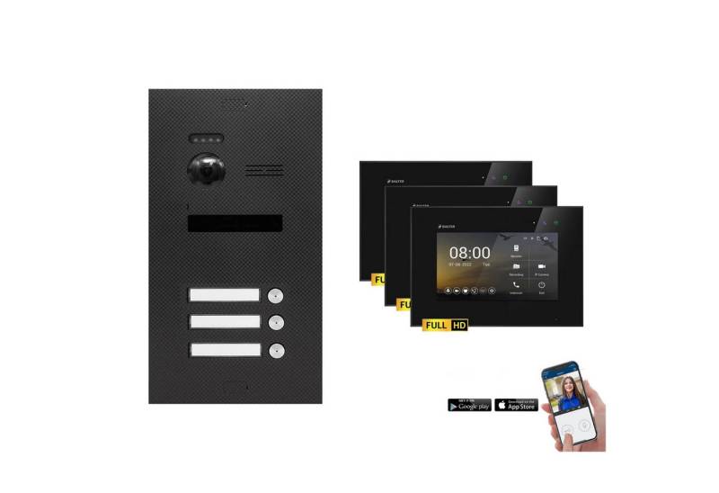 Balter Video-Türsprechanlage EVO-HD Komplettset 3-Familie Karbon-Graphit 3x 7" WLAN Monitor Schwarz (Set, 3-Familienhaus, Komplettset, FullHD Kamera, mit App) von Balter