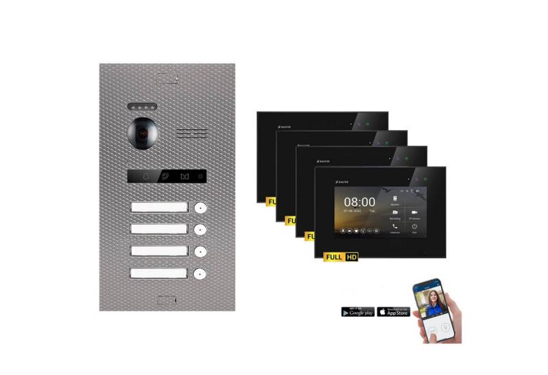 Balter Video-Türsprechanlage EVO-HD Komplettset 4-Familie Karbon-Silver 4x 7" WLAN Monitor Schwarz (Set, 4-Familienhaus, Komplettset, FullHD Kamera, mit App) von Balter