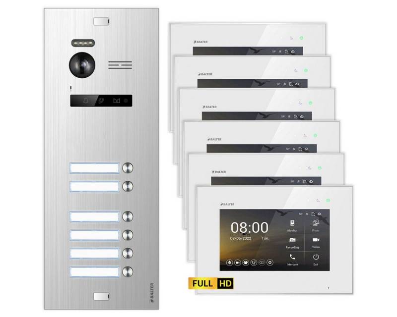 Balter Video-Türsprechanlage EVO HD Silber/Weiss 6 Familienhaus Set Video von Balter