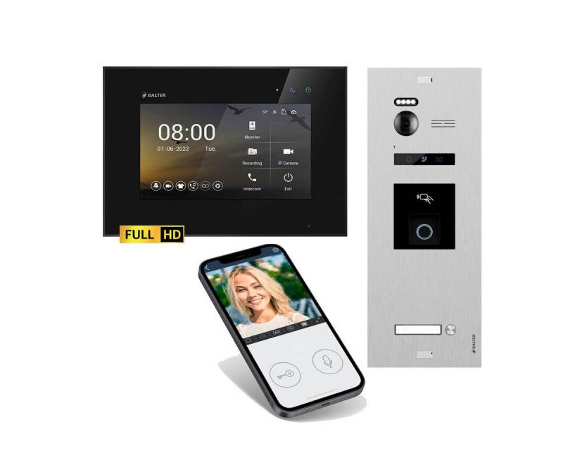 Balter Video-Türsprechanlage EVO HD WLAN Set Silber für 1-Familie Fingerprint und RFID 1xMonitor (Set, 1-Familienhaus, Komplettsett, Full HD 175° Kamera, Fingerprint, RFID) von Balter