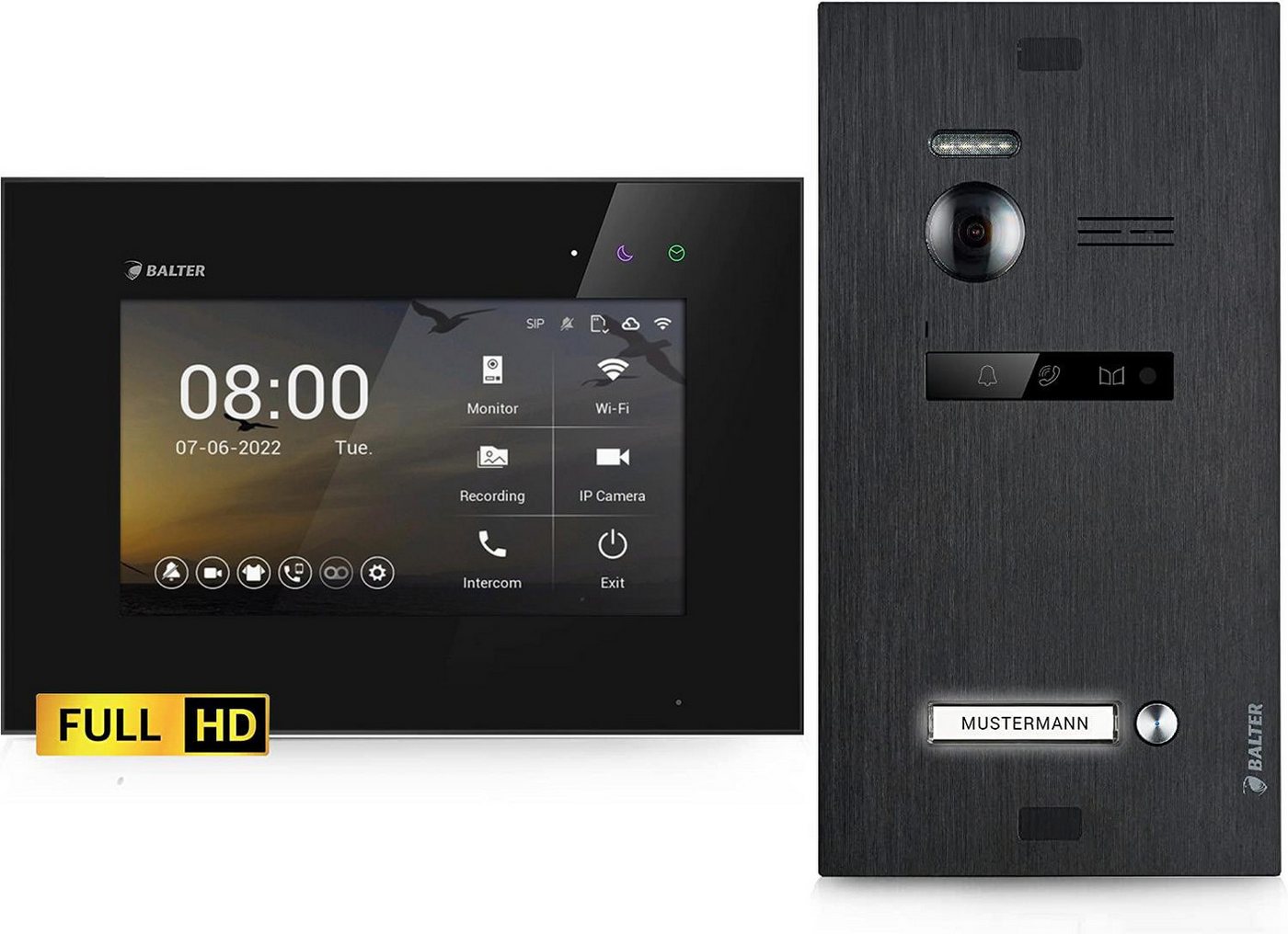 Balter Video-Türsprechanlage EVO HD für 1 Familienhaus, 1x Monitor BL, Full HD, 2-Draht, Schwarz (Komplettset, 1-tlg., Full HD Video, Interkom, 2-Draht BUS) von Balter