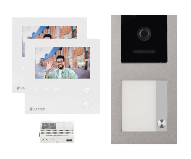 Balter Video-Türsprechanlage EVO MINI Grau Komplettset für 1-Familie Anthrazit 2x 4.3" Monitore (Set, 1-Familienhaus, Komplettsett, 2-Draht BUS, 150° Weitwinkel-Kamera) von Balter