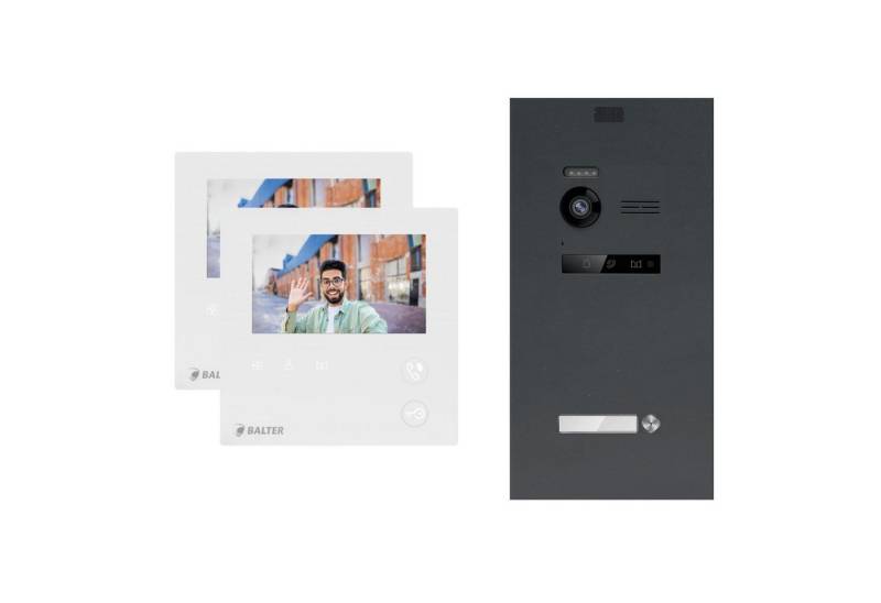 Balter Video-Türsprechanlage EVO MINI Komplettsystem für 1-Familienhaus Anthrazit 2x 4.3" Monitore (Set, 1-Familienhaus, Komplettsett, 2-Draht BUS, 150° Weitwinkel-Kamera) von Balter