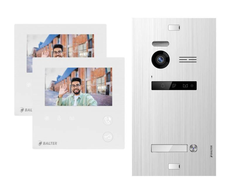 Balter Video-Türsprechanlage EVO MINI Komplettsystem für 1-Familienhaus Silber 2x 4.3" Monitore (Set, 1-Familienhaus, Komplettsett, 2-Draht BUS, 150° Weitwinkel-Kamera) von Balter