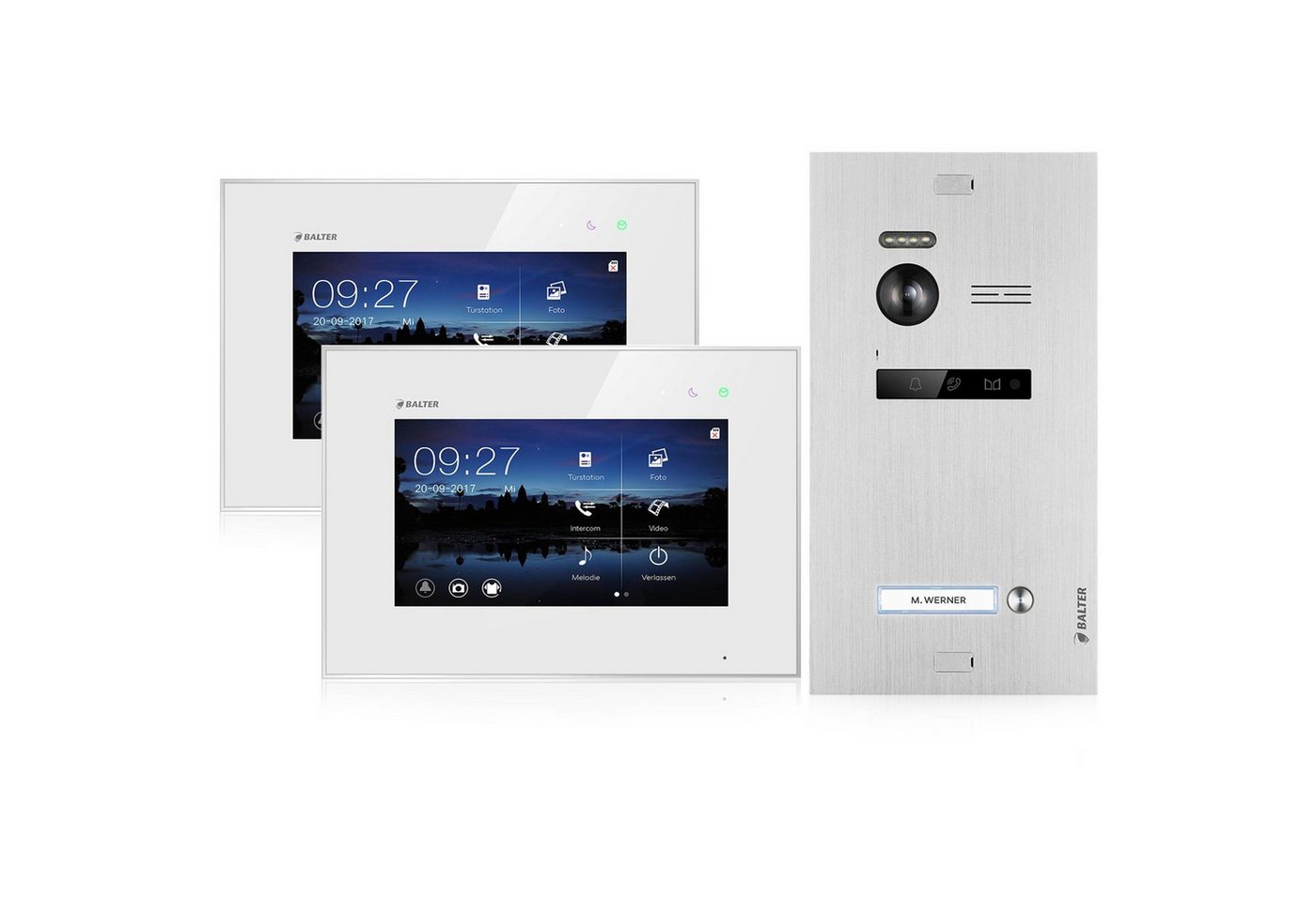 Balter Video-Türsprechanlage Video Türsprechanlage für 1 Familienhaus, 2x Monitore (Komplettset, 2-tlg., 150 Grad Winkelkamera) von Balter