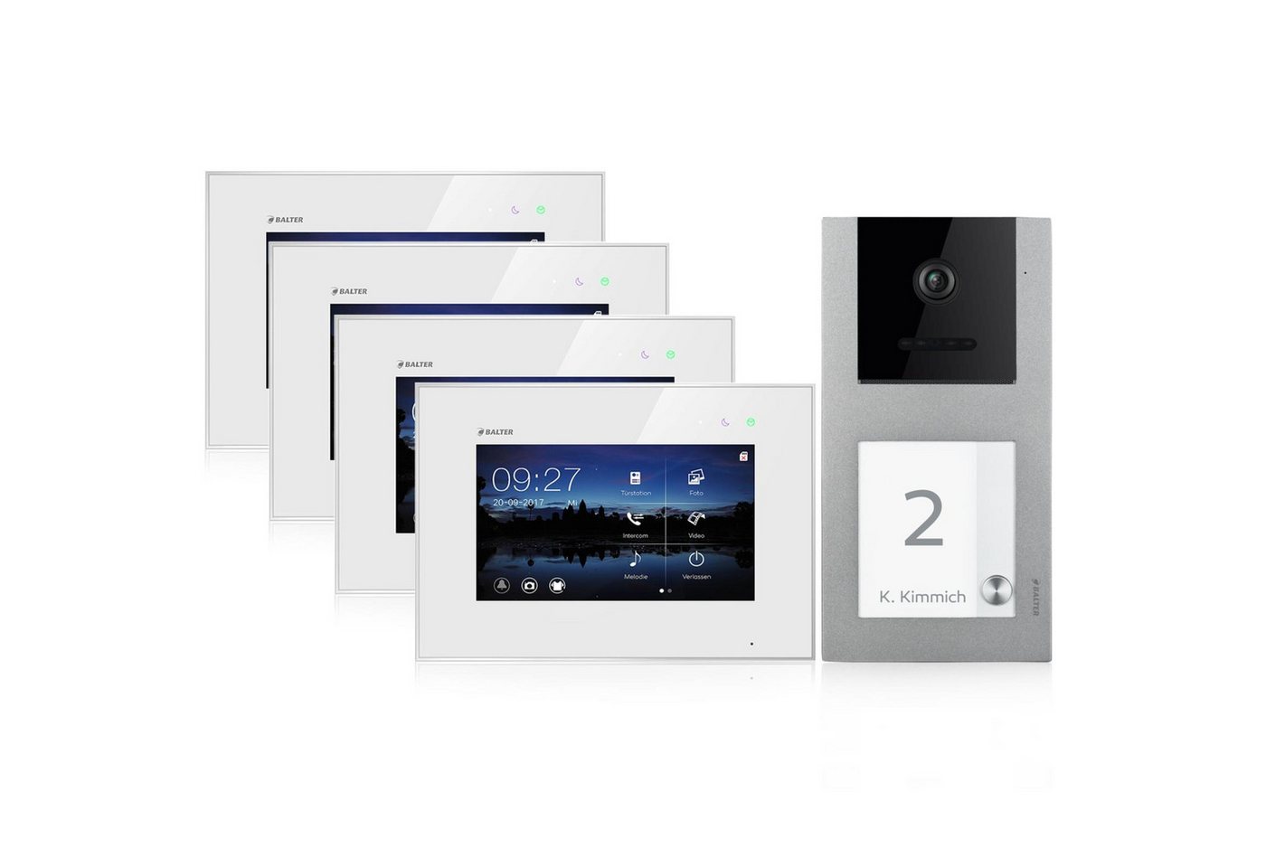 Balter Video-Türsprechanlage Video Türsprechanlage für 1 Familienhaus, Aufputz, 4 Monitore (Komplettset, 4-tlg., 150 Grad Winkelkamera) von Balter