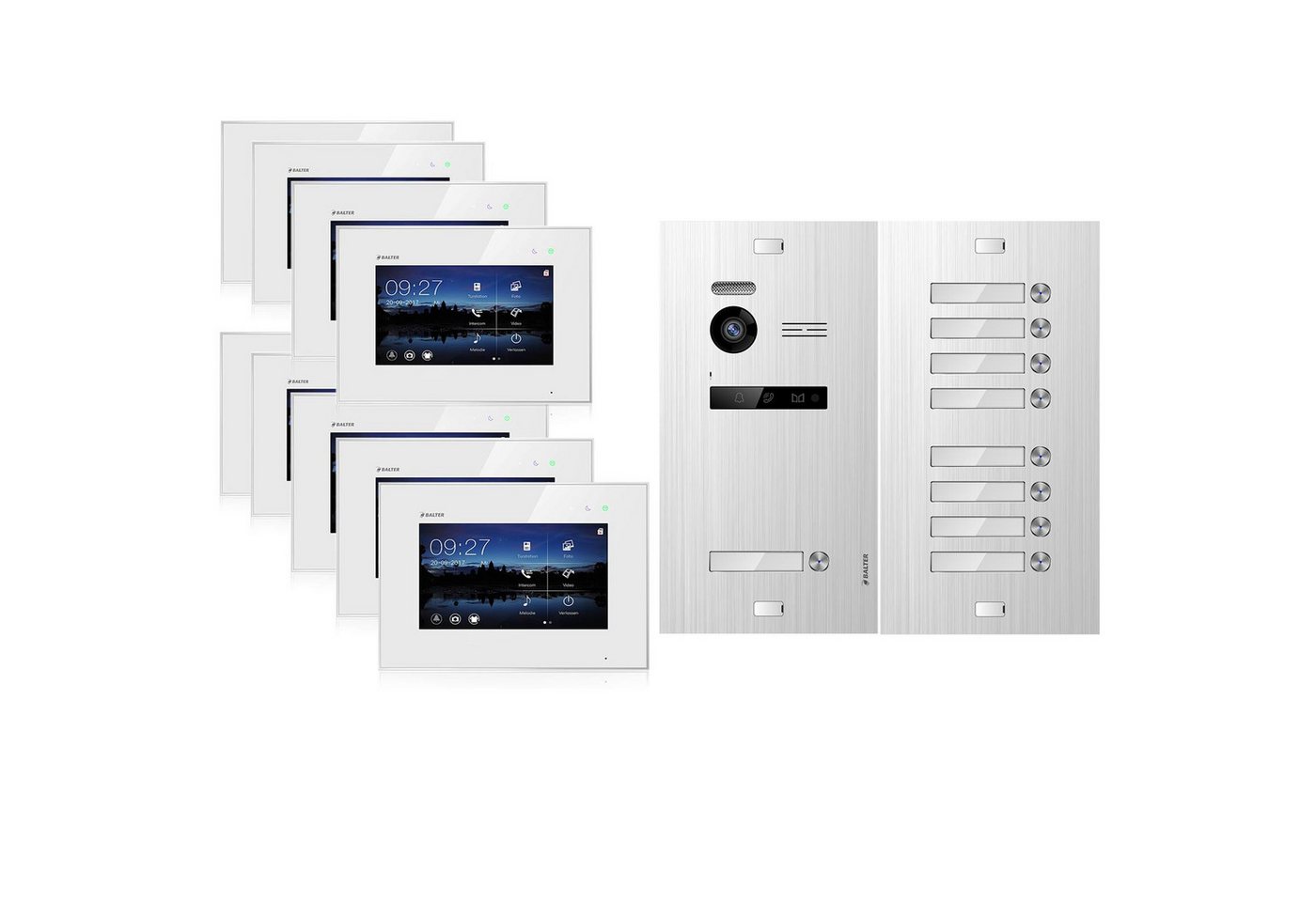 Balter Video-Türsprechanlage Video Türsprechanlage für 9 Familienhaus, 9x Monitore (Komplettset, 10-tlg., 150 Grad Winkelkamera) von Balter