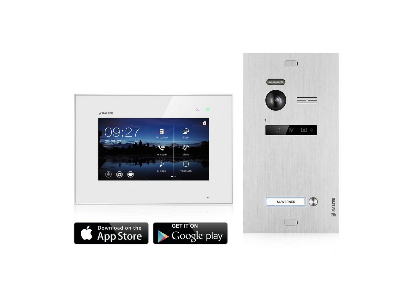 Balter Video-Türsprechanlage Video Türsprechanlage mit App für 1 Familienhaus, 1x Monitor (Komplettset, 1-tlg., 150 Grad Winkelkamera, WIFI) von Balter