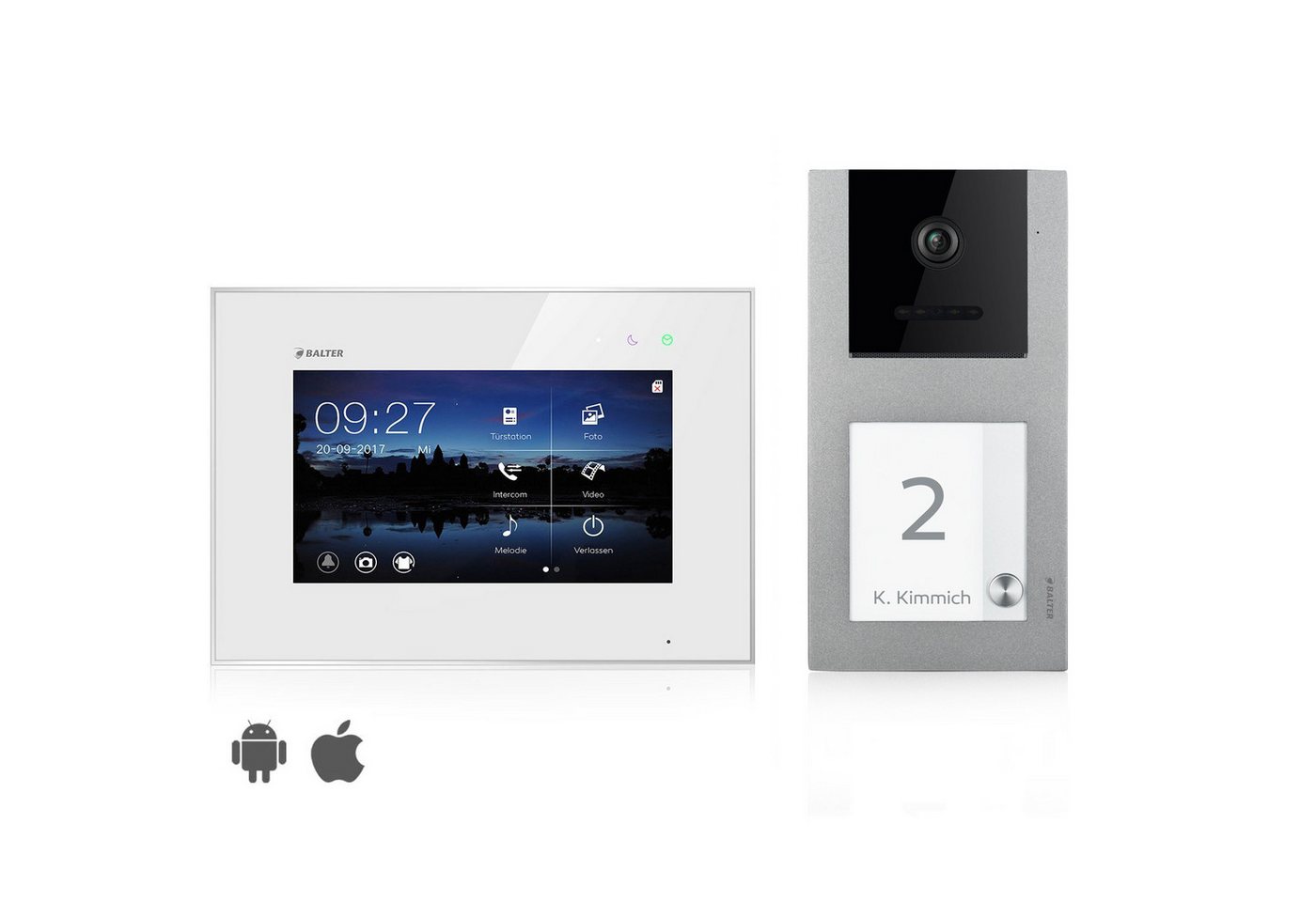 Balter Video-Türsprechanlage Video Türsprechanlage mit App für 1 Familienhaus, 1x Monitor (Komplettset, 2-tlg., 150 Grad Winkelkamera) von Balter