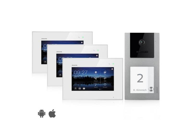 Balter Video-Türsprechanlage Video Türsprechanlage mit App für 1 Familienhaus, Aufputz, 3x Monitore (Komplettset, 3-tlg., 150 Grad Winkelkamera) von Balter