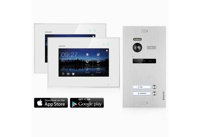 Balter Video-Türsprechanlage Video Türsprechanlage mit App für 2 Familienhaus, 2x Monitore (Komplettset, 2-tlg., 150 Grad Winkelkamera, WIFI) von Balter