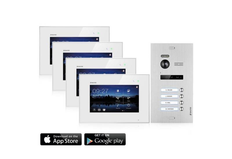 Balter Video-Türsprechanlage Video Türsprechanlage mit App für 4 Familienhaus, 4x Monitore (Komplettset, 4-tlg., 150 Grad Winkelkamera, WIFI) von Balter