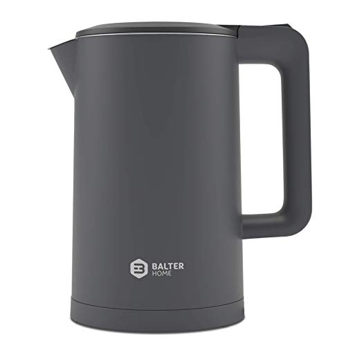 Balter Wasserkocher Edelstahl WK-4, 1,7 Liter, elektrischer Wasserkocher, Doppelwand Design, BPA frei, LED, Teekocher Kompakt, leise, Grau von Balter