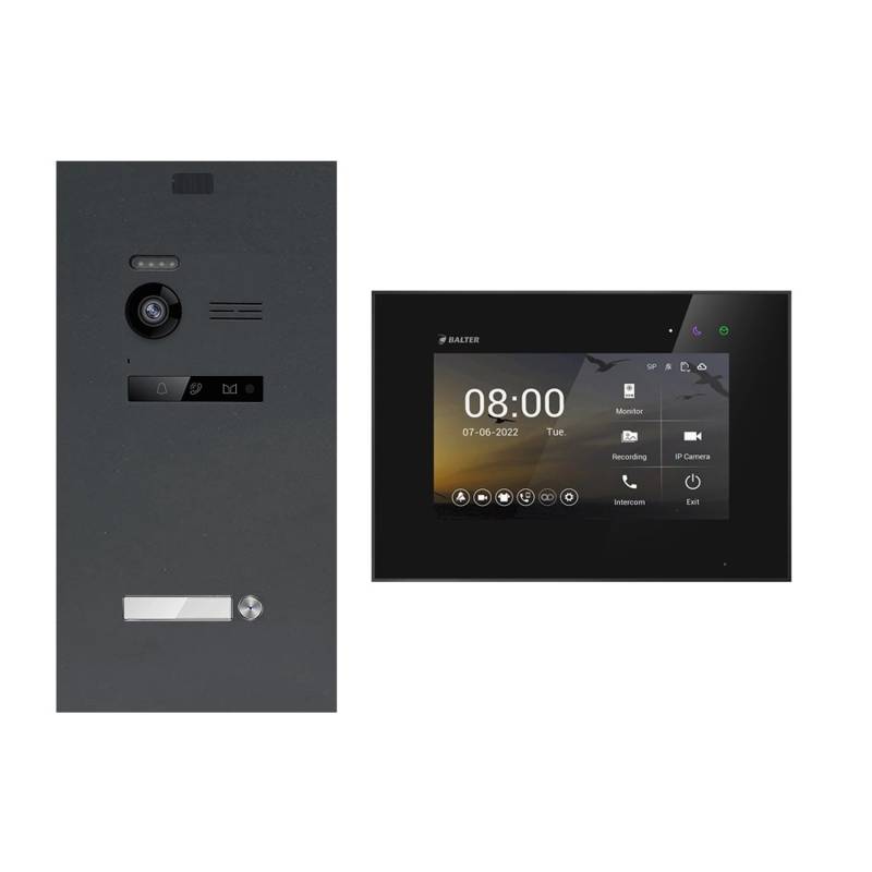 BALTER EVO-HD Video-Türsprechanlage für 1-Familienhaus mit 1x 7 Zoll Monitor Anthrazitgrau Schwarz von Balter