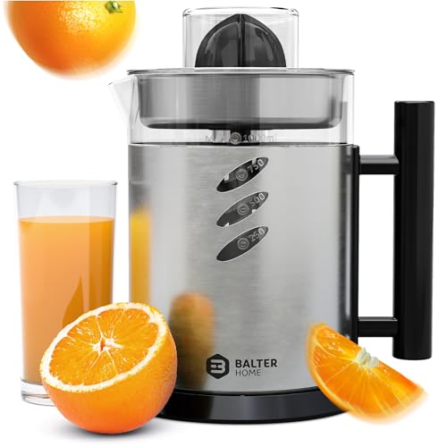 Balter ZP-03 Zitronenpresse Entsafter - 1L Tank, 120W, 2 Drehrichtungen & 2 Kegel – Zitruspresse - Saftpresse - Juicer - Edelstahl, BPA Frei von Balter