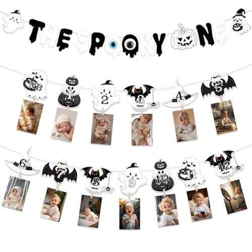 Balterever Halloween First Birthday Party Dekorationen Schwarz Halloween Erster Geburtstag Foto Banner mit Clips The Spooky One Bday Banner Little Boo Meilenstein Wimpelkette Girlande Balterever Halloween First Birthday Party Dekorationen Schwarz Halloween Erster Geburtstag Foto Banner mit Clips The Spooky One Bday Banner Little Boo Meilenstein Wimpelkette Girlande von Balterever