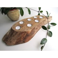 Rustikaler Teelichthalter, Rustikaler Kerzenhalter Aus Eiche, Rustikale Holz-Treibholzkunst, 7 Teekerzenhalter, Seaside Design Decor, Sieben von BalticSeasideDesign